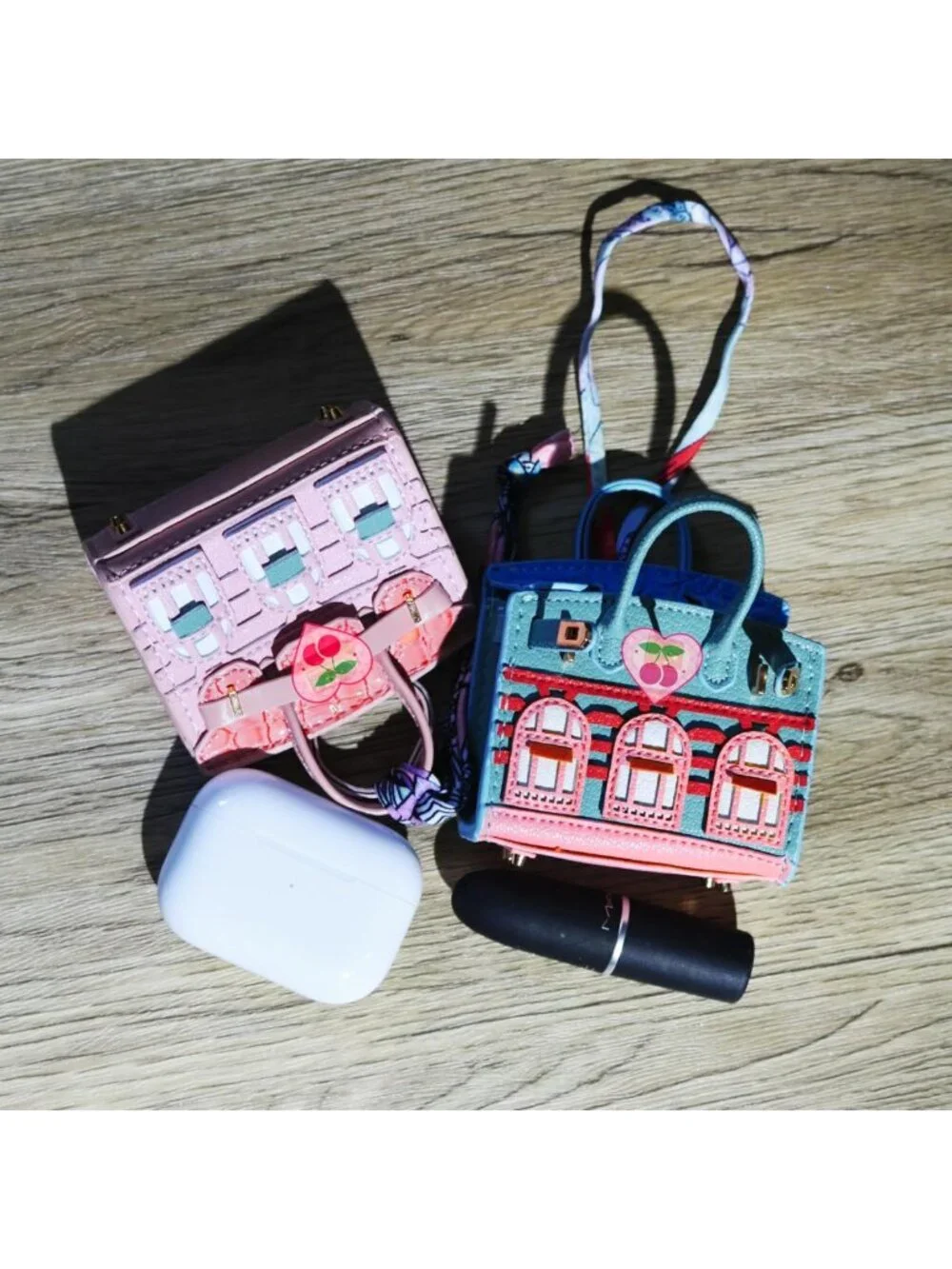 2 PCS Mini Tote Bag Charms & Keychain Pouch - Small Coin Purse Wallet Set